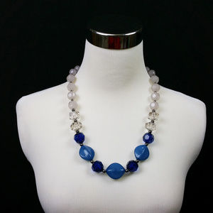 GNW Gunmetal Frosted Blue Large Bead Necklace